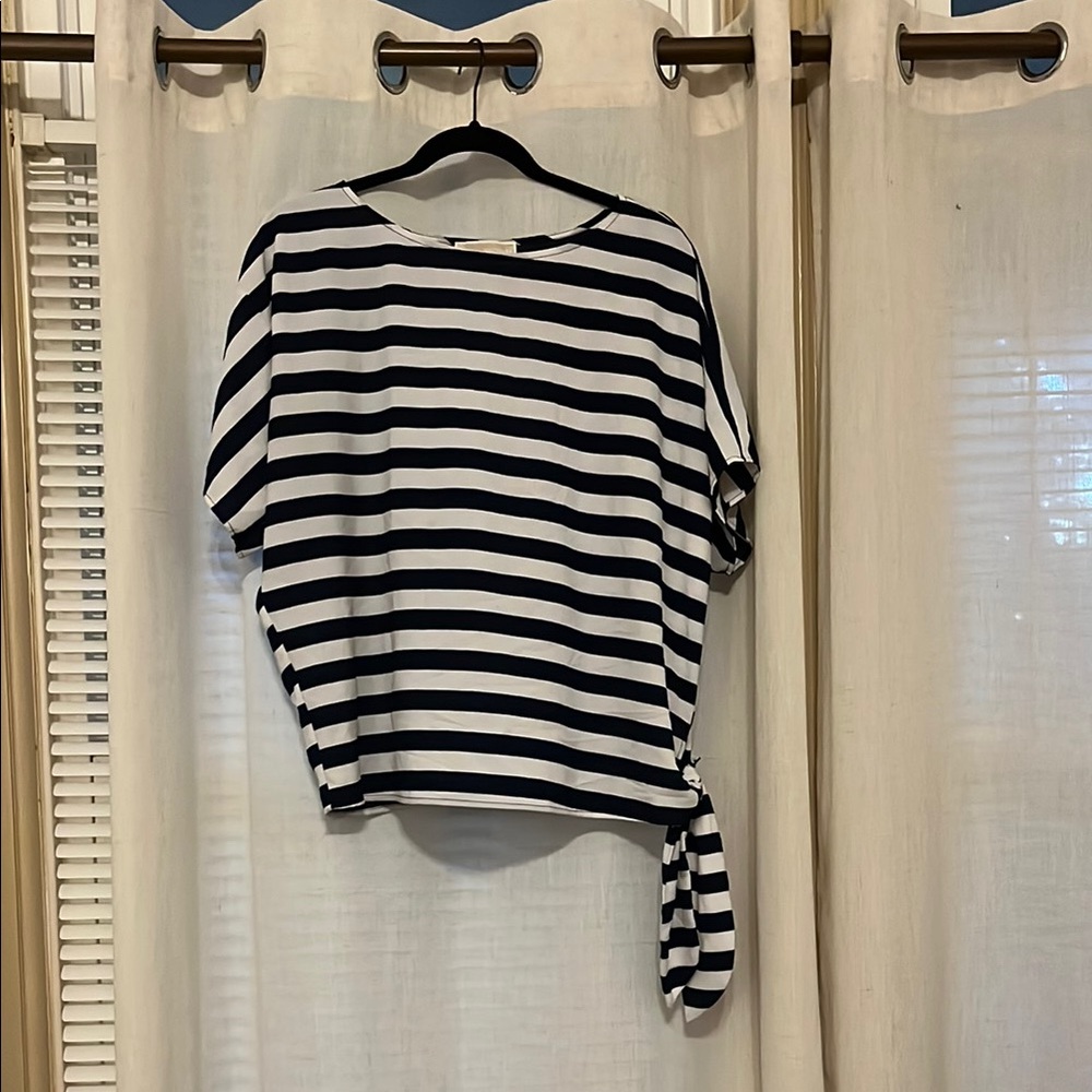 Michael Kors Boxy Tie Front Black and White Tee